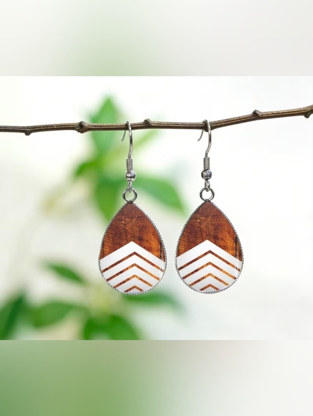 $8 Each Or Bundle 5 /$20 Teardrop Chevron Wood Design Drop Earrings